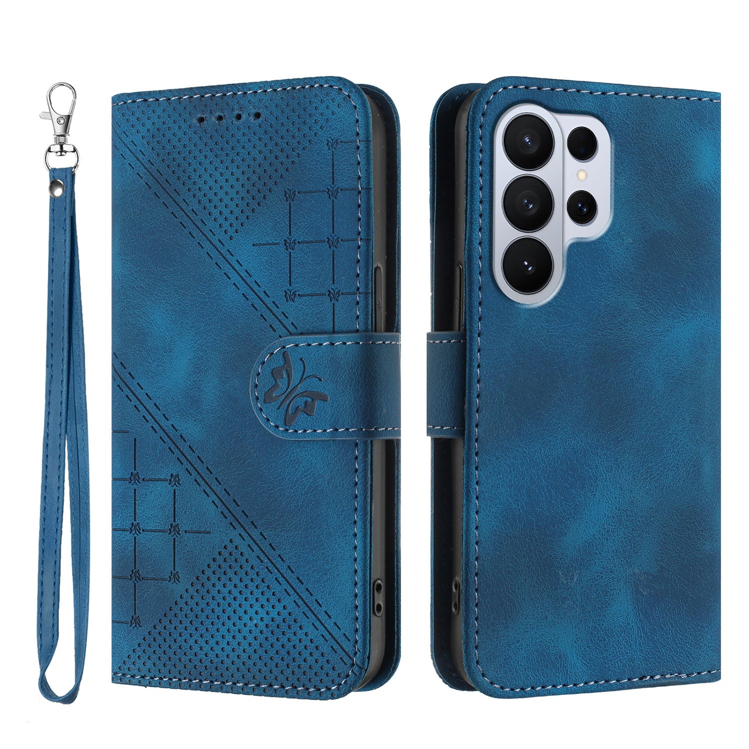 For Samsung Galaxy S26 Ultra Leather Wallet Case Butterfly Flower Imprinted Phone Cover with Strap