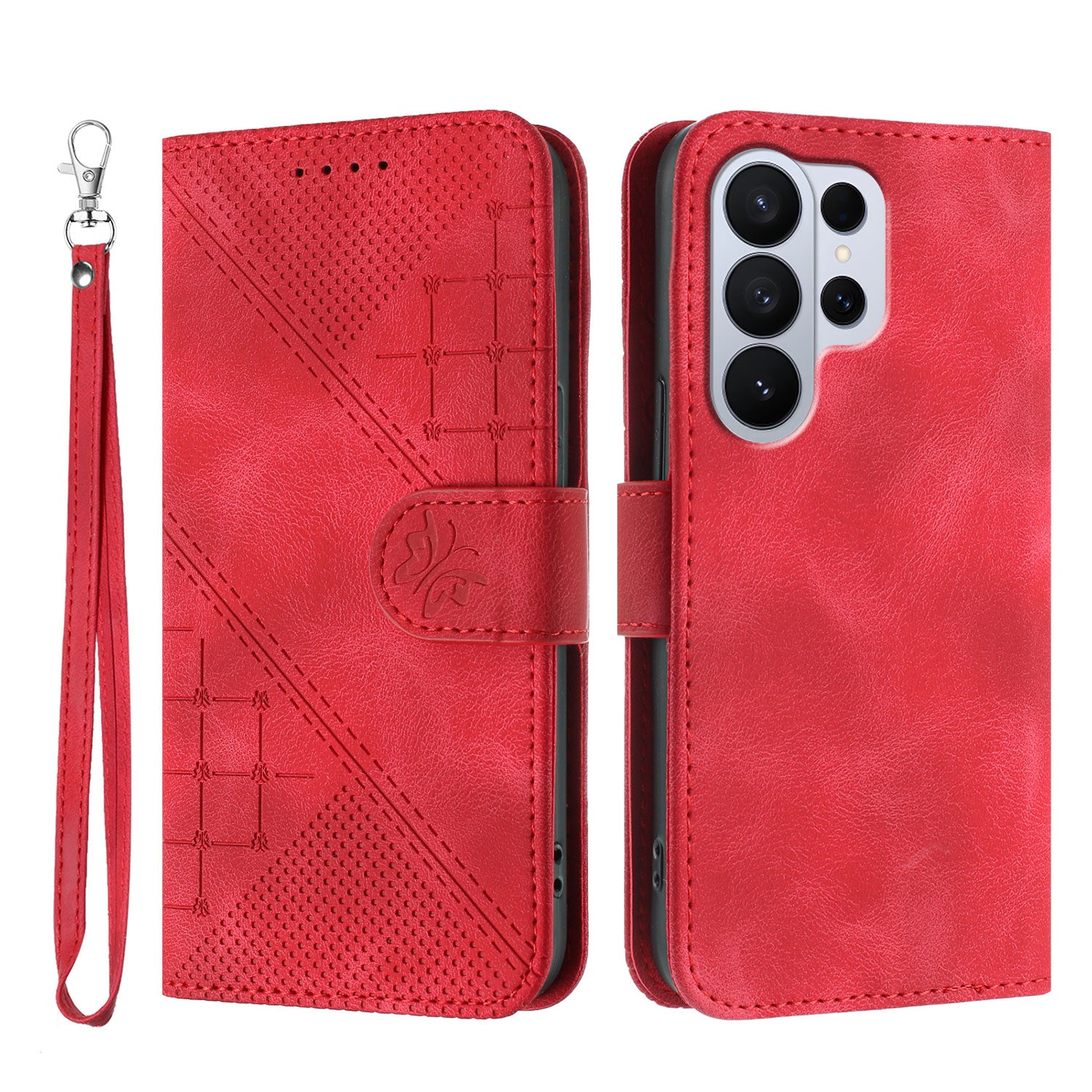 For Samsung Galaxy S26 Ultra Leather Wallet Case Butterfly Flower Imprinted Phone Cover with Strap