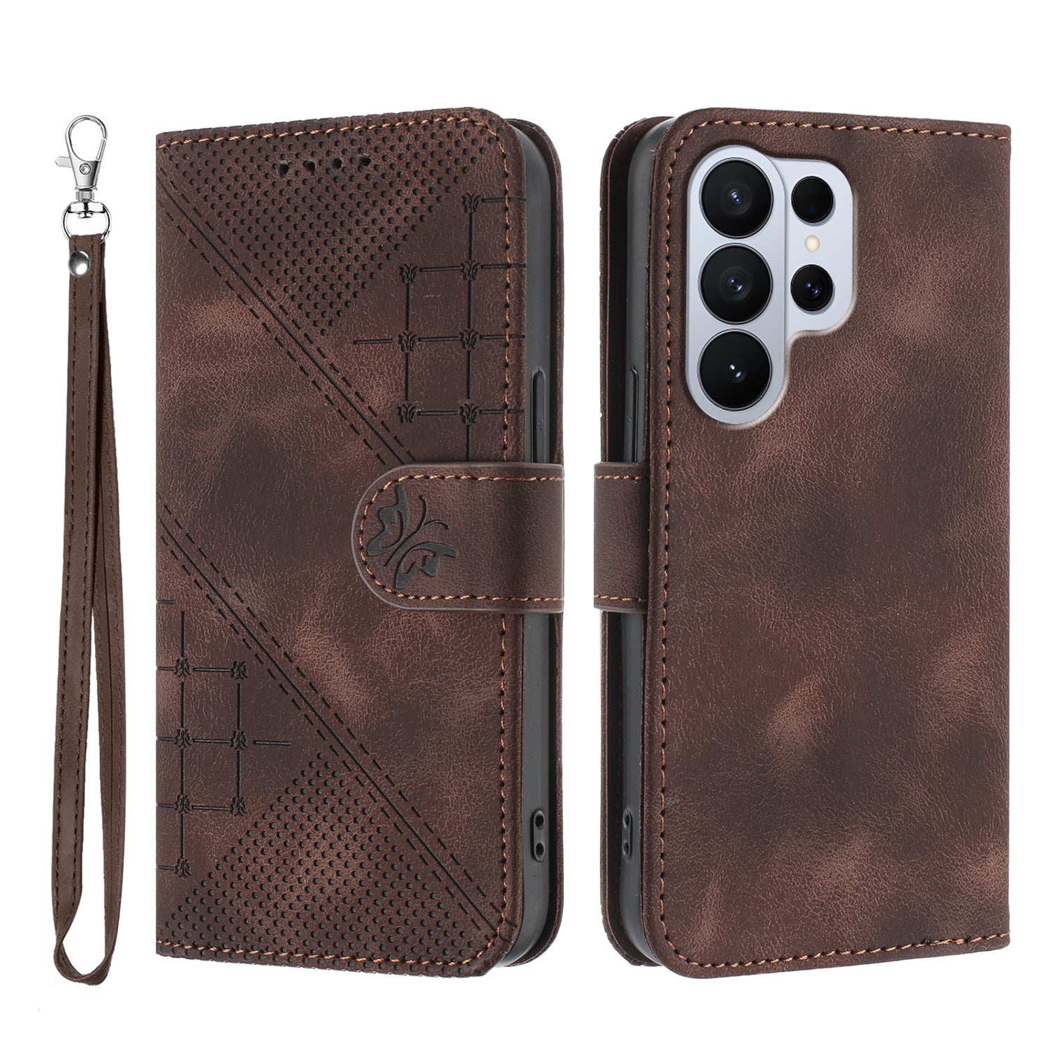 For Samsung Galaxy S26 Ultra Leather Wallet Case Butterfly Flower Imprinted Phone Cover with Strap