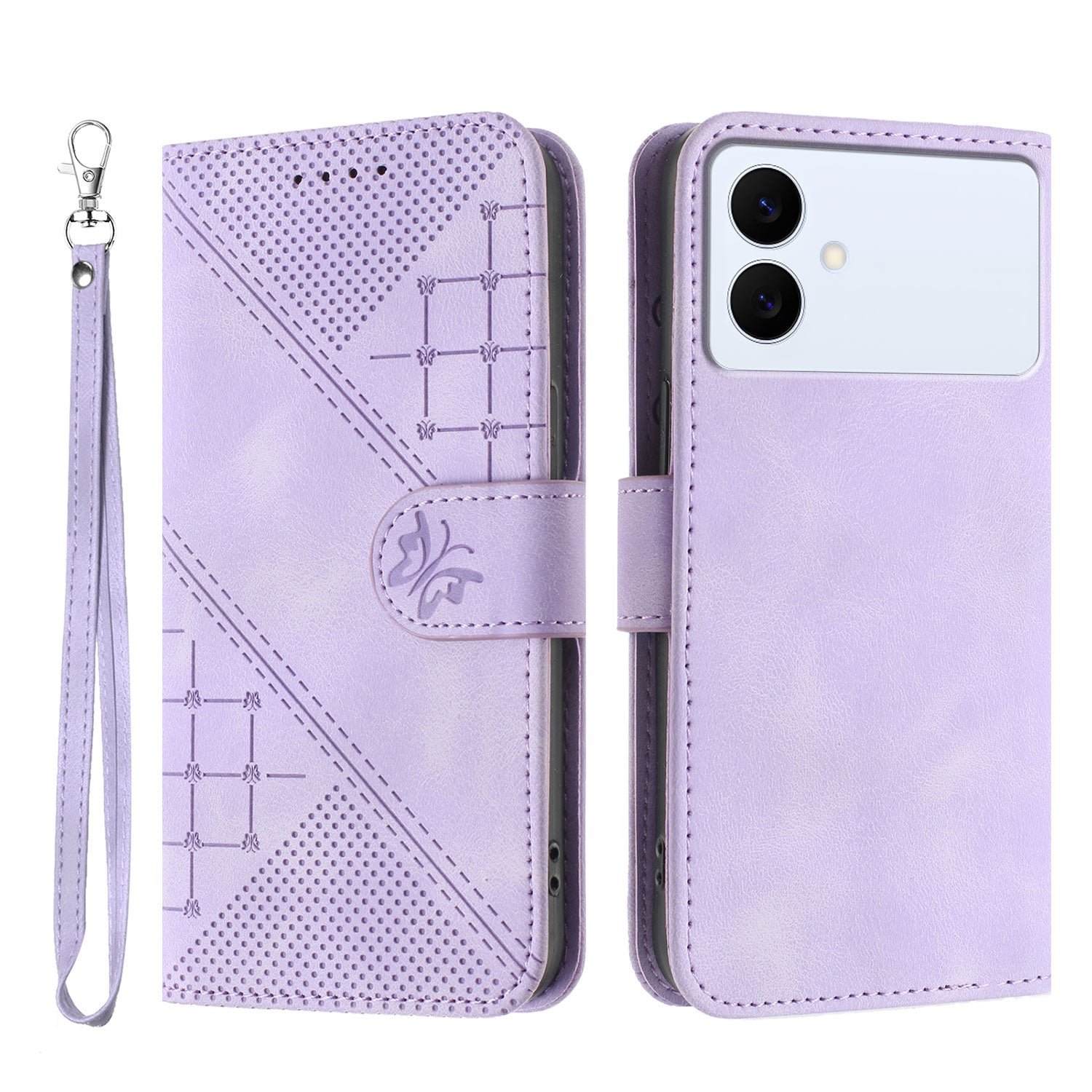 For Samsung Galaxy S26 Edge Leather Wallet Case Butterfly Flower Imprinted Phone Cover with Strap
