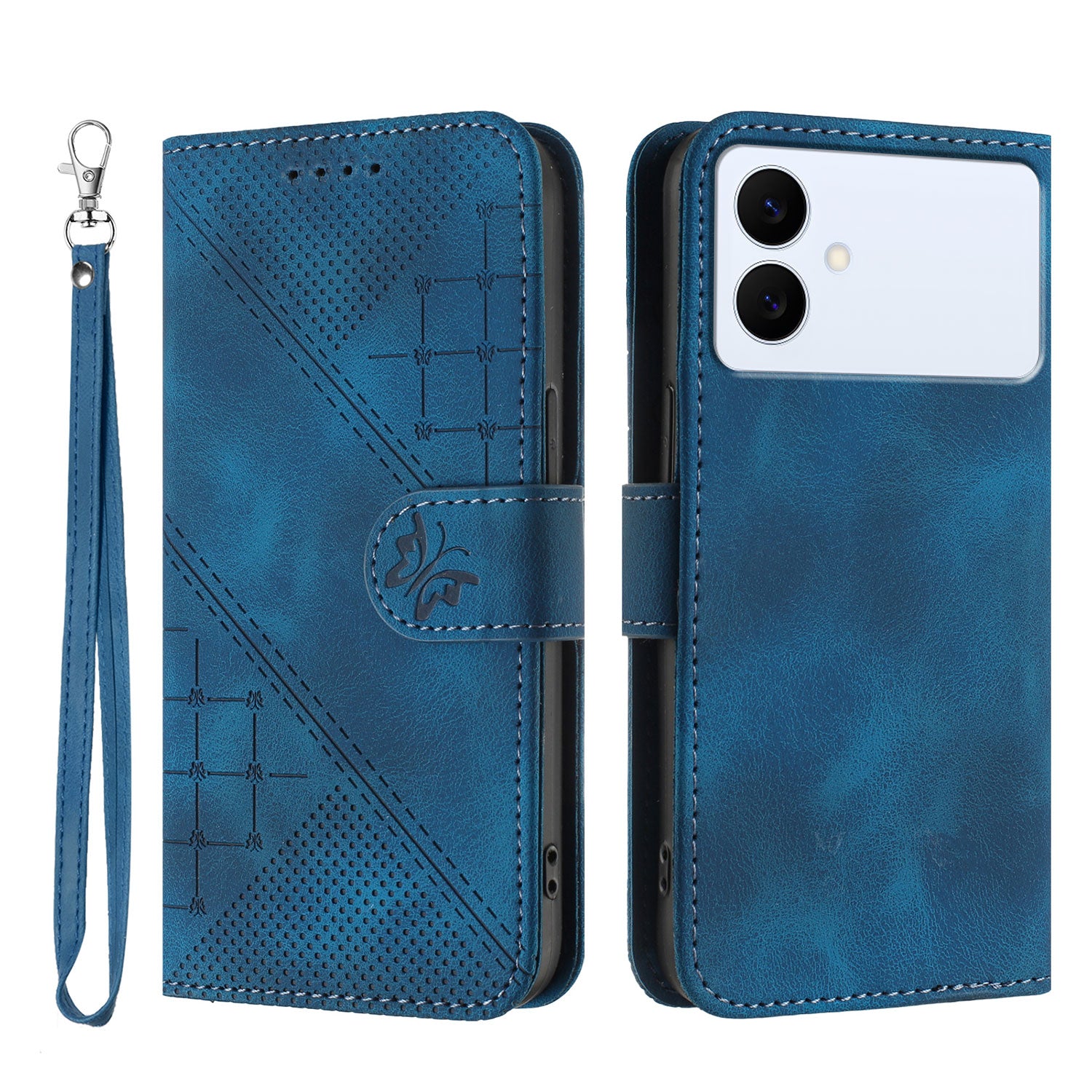 For Samsung Galaxy S26 Edge Leather Wallet Case Butterfly Flower Imprinted Phone Cover with Strap