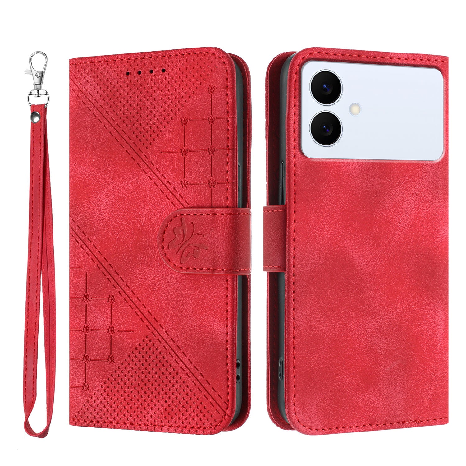 For Samsung Galaxy S26 Edge Leather Wallet Case Butterfly Flower Imprinted Phone Cover with Strap