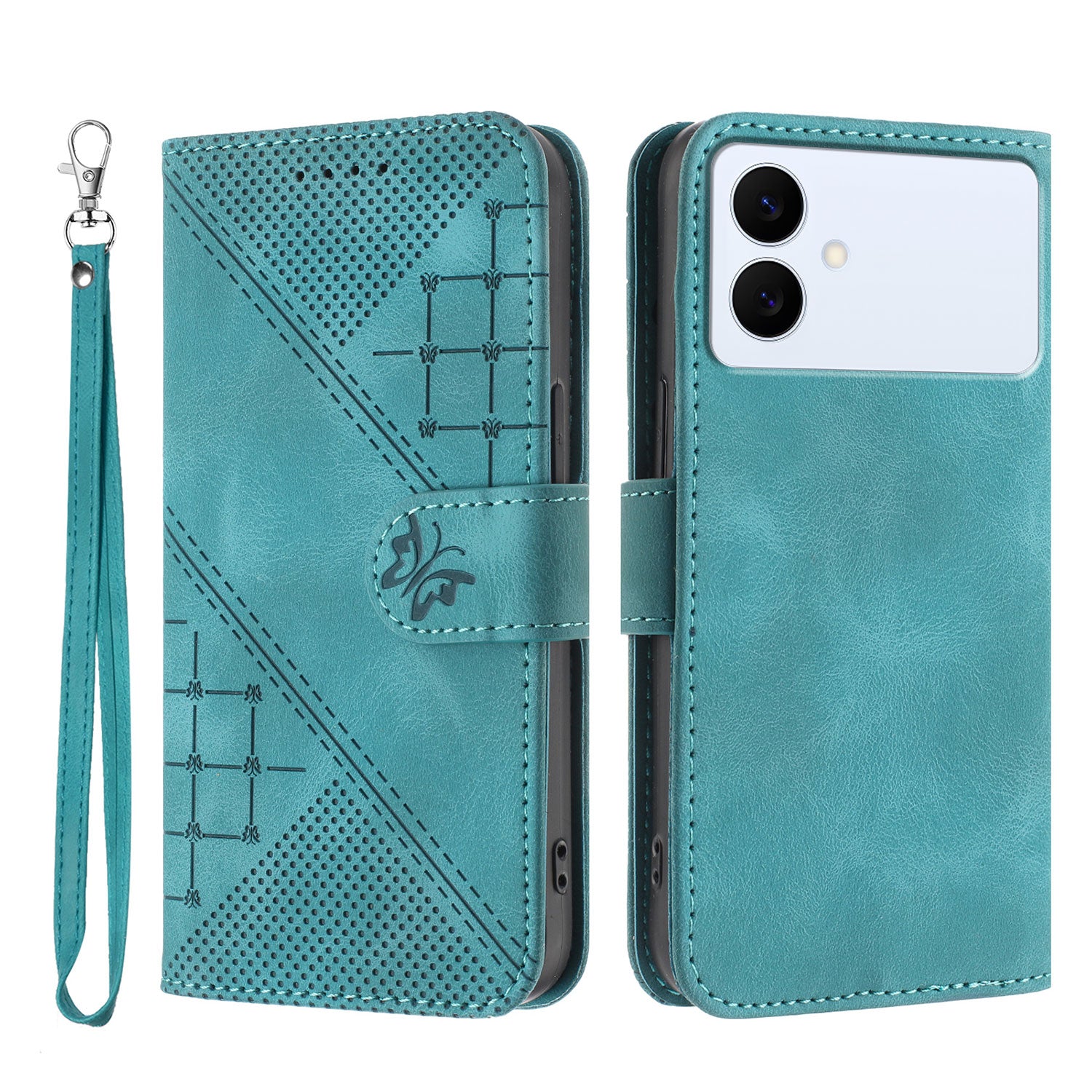 For Samsung Galaxy S26 Edge Leather Wallet Case Butterfly Flower Imprinted Phone Cover with Strap