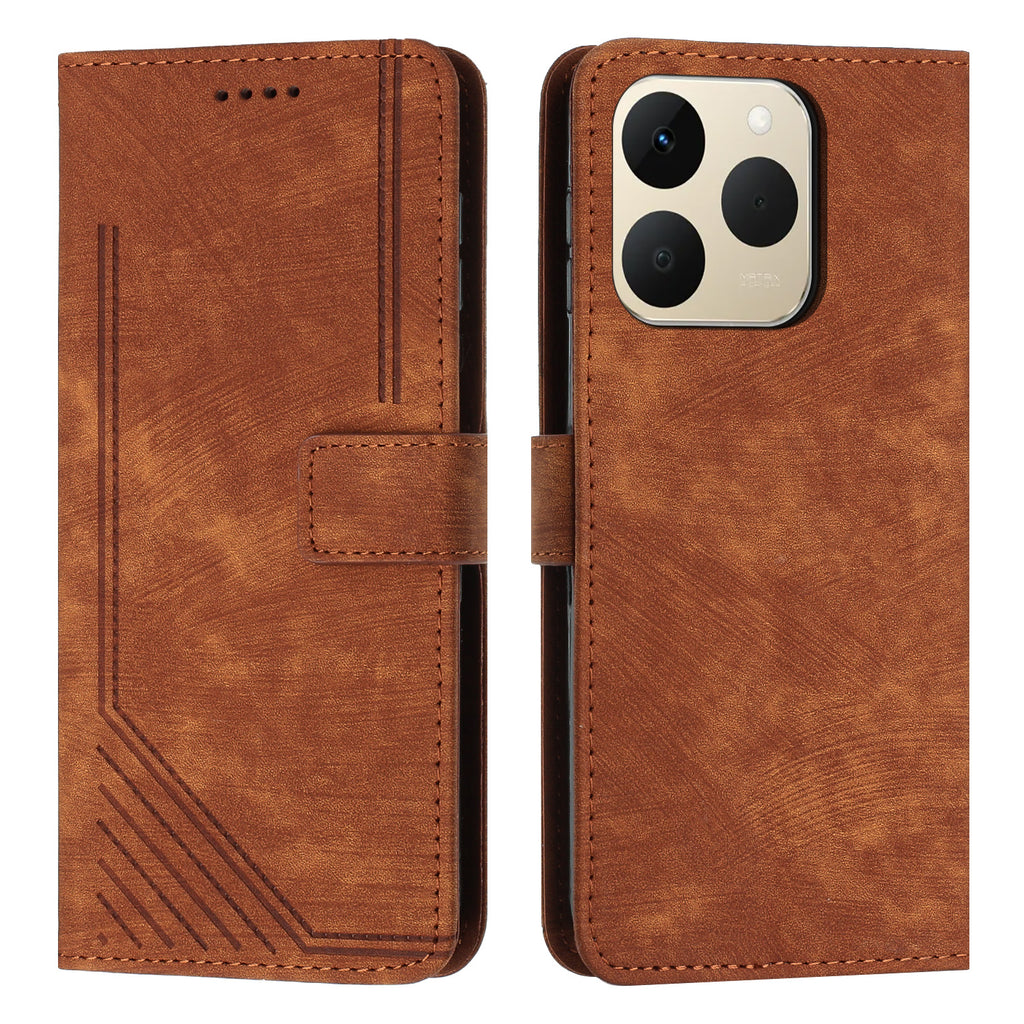 For Realme 15T 5G Stand Case Imprinted Lines Leather Phone Cover