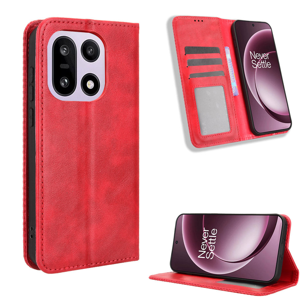 For OnePlus 15 5G Leather Case Wallet Stand Retro Texture Phone Cover