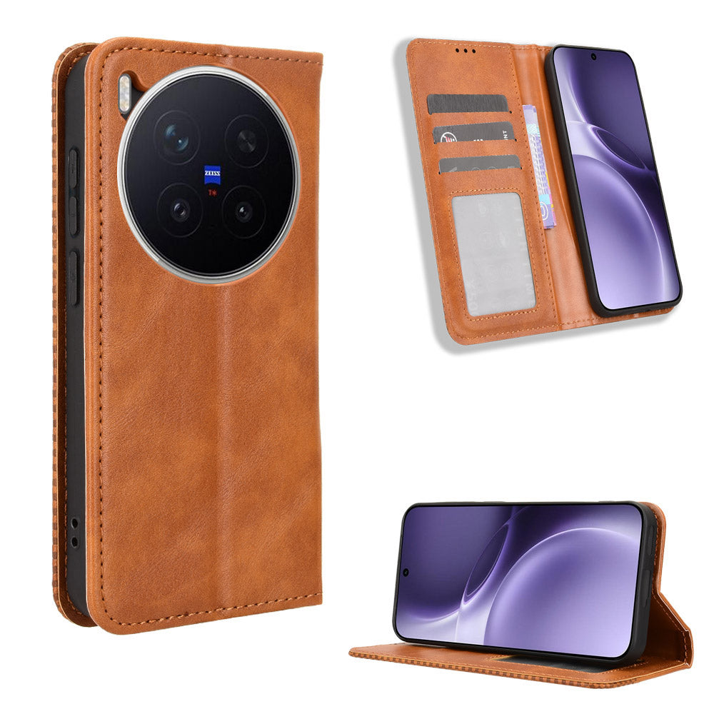 For vivo X300 Pro 5G Leather Case Wallet Stand Retro Texture Phone Cover