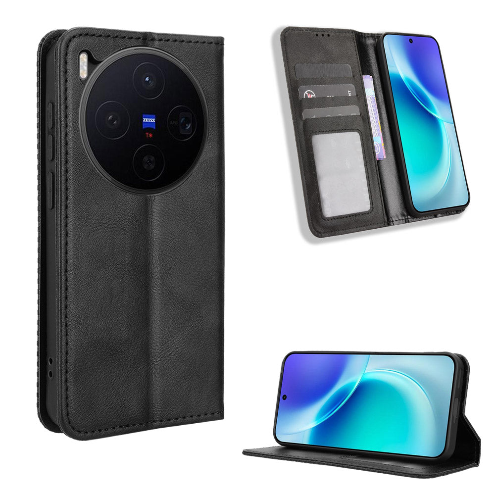 For vivo X300 5G Leather Case Wallet Stand Retro Texture Phone Cover