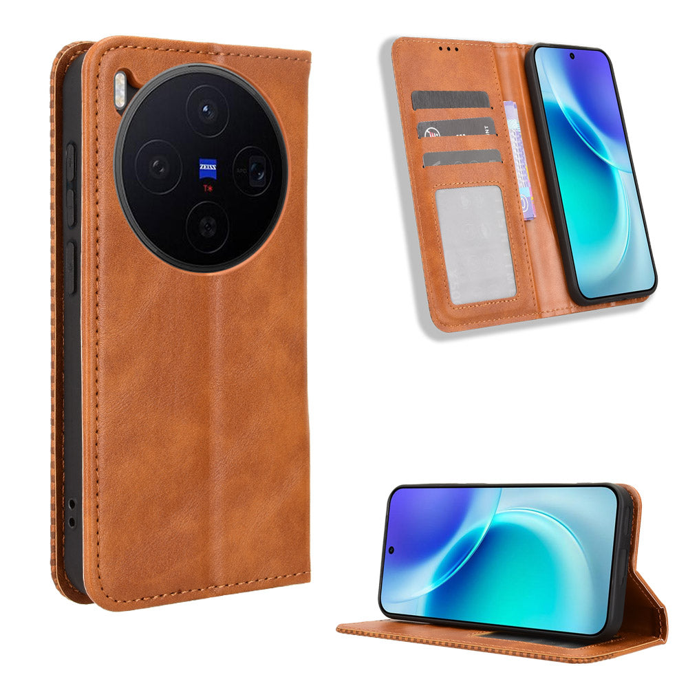 For vivo X300 5G Leather Case Wallet Stand Retro Texture Phone Cover