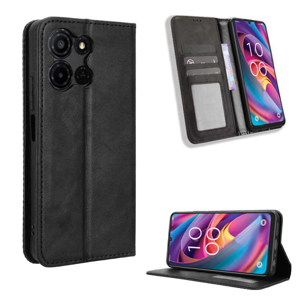 For TCL K32 5G / TCL K33 5G Leather Case Wallet Stand Retro Texture Phone Cover