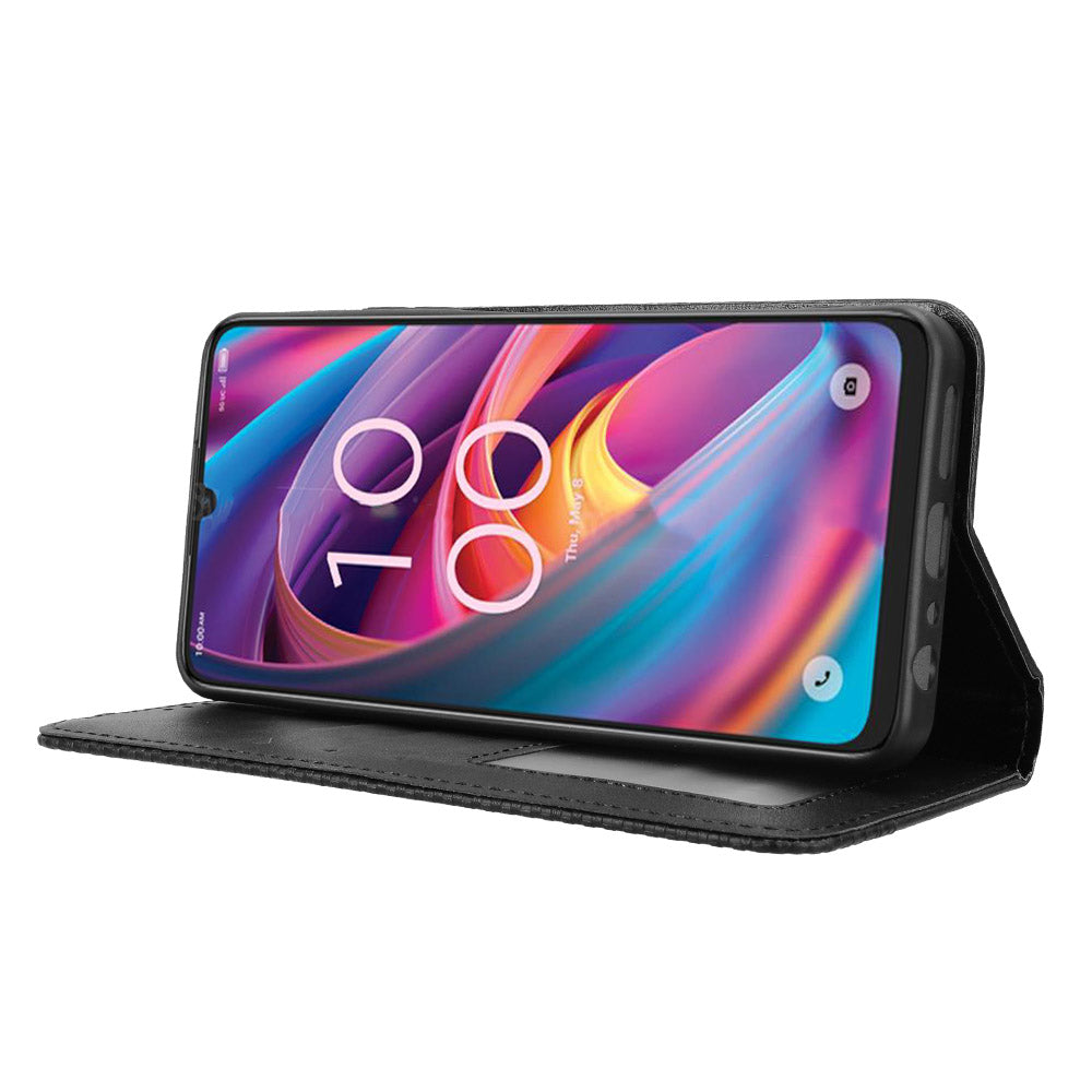 For TCL K32 5G / TCL K33 5G Leather Case Wallet Stand Retro Texture Phone Cover