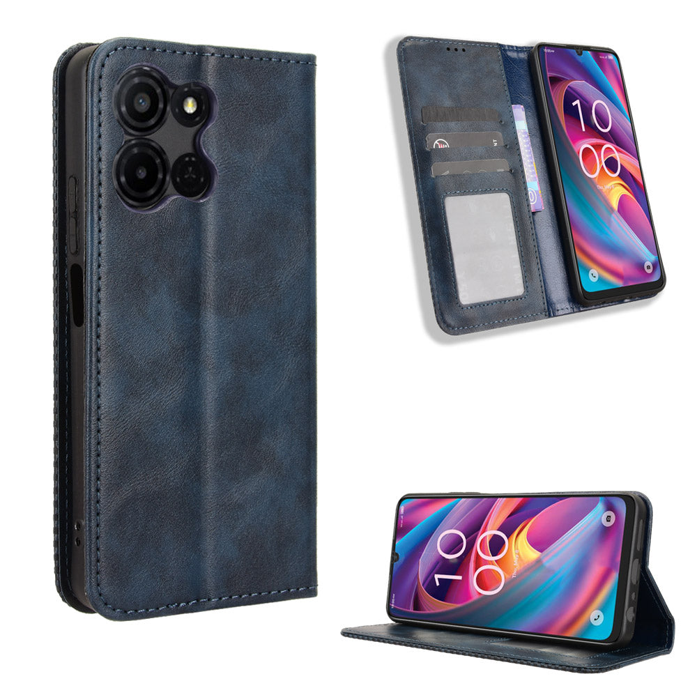 For TCL K32 5G / TCL K33 5G Leather Case Wallet Stand Retro Texture Phone Cover