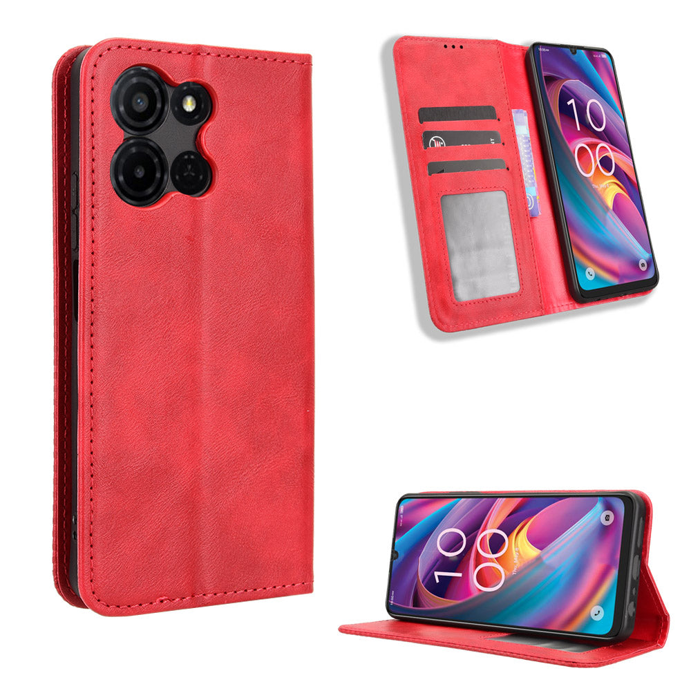 For TCL K32 5G / TCL K33 5G Leather Case Wallet Stand Retro Texture Phone Cover