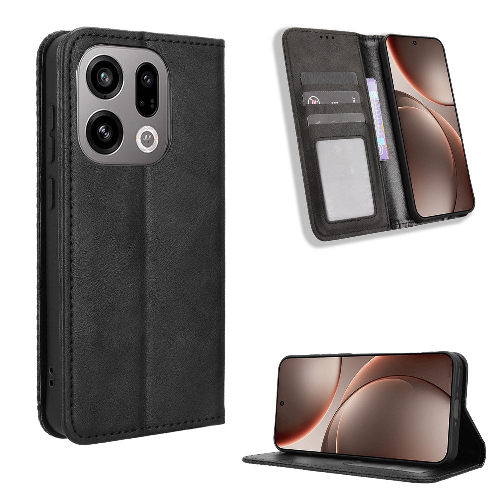 For Oppo Find X9 5G Leather Case Wallet Stand Retro Texture Phone Cover