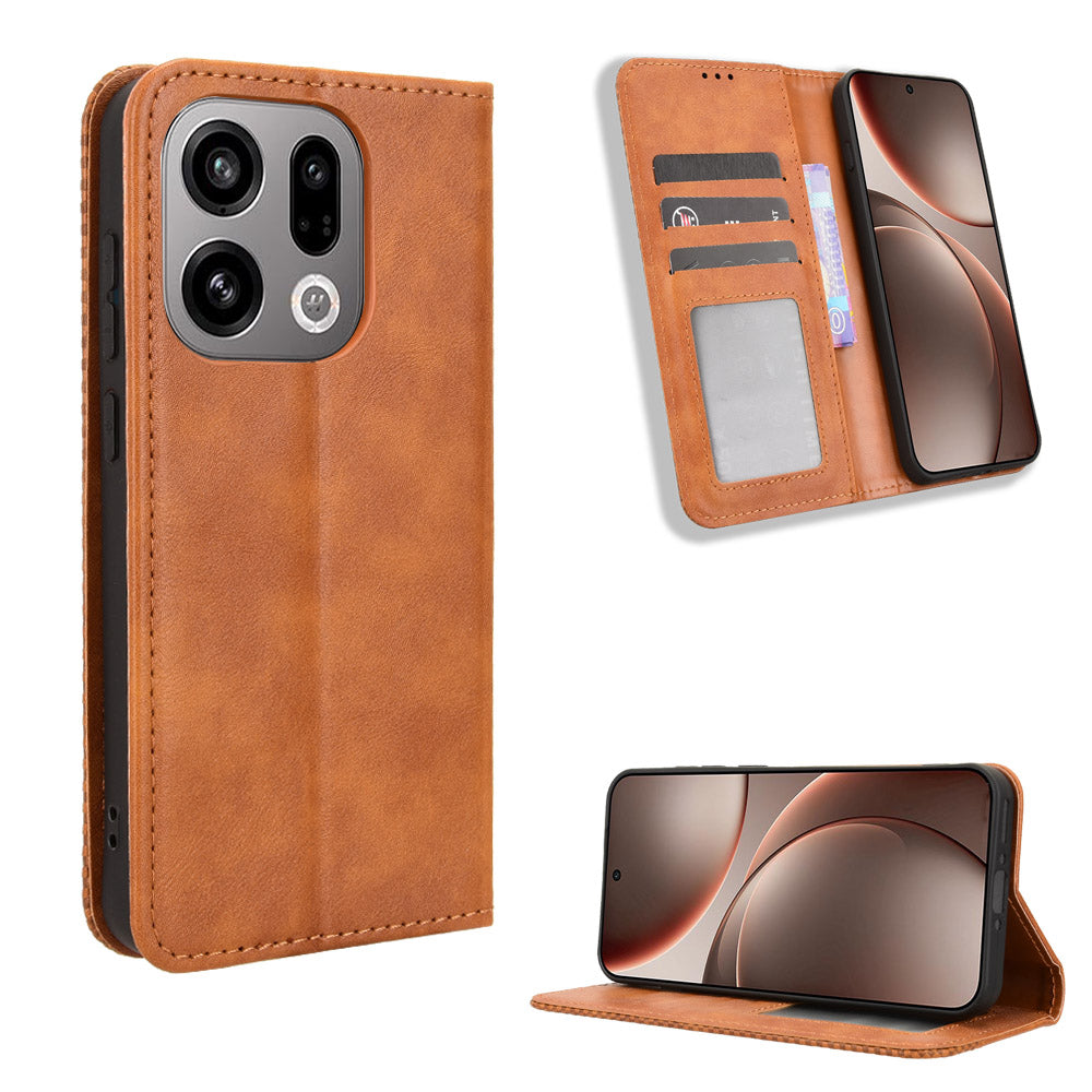 For Oppo Find X9 5G Leather Case Wallet Stand Retro Texture Phone Cover