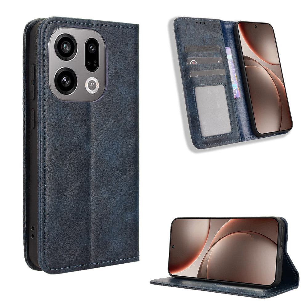 For Oppo Find X9 5G Leather Case Wallet Stand Retro Texture Phone Cover