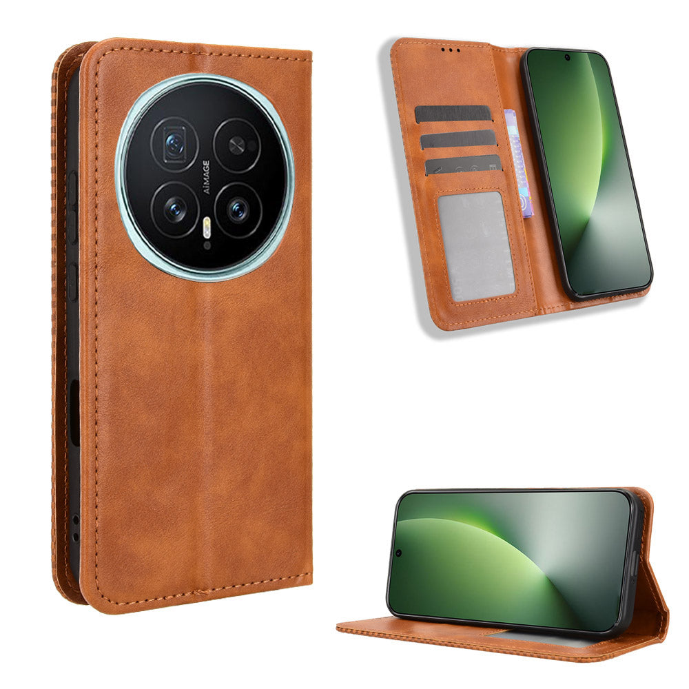 For Honor Magic8 5G Leather Case Wallet Stand Retro Texture Phone Cover