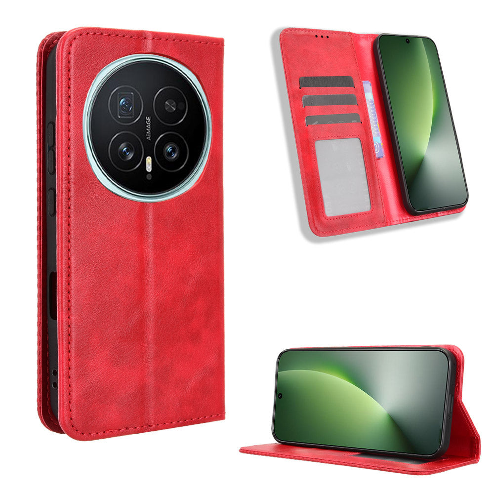 For Honor Magic8 5G Leather Case Wallet Stand Retro Texture Phone Cover