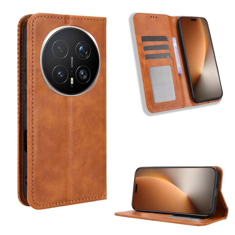 For Honor Magic8 Pro 5G Leather Case Wallet Stand Retro Texture Phone Cover