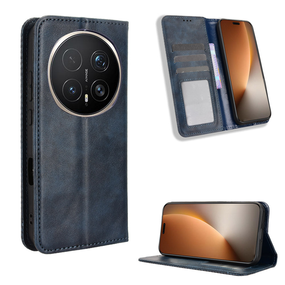 For Honor Magic8 Pro 5G Leather Case Wallet Stand Retro Texture Phone Cover