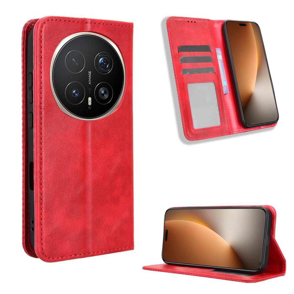 For Honor Magic8 Pro 5G Leather Case Wallet Stand Retro Texture Phone Cover