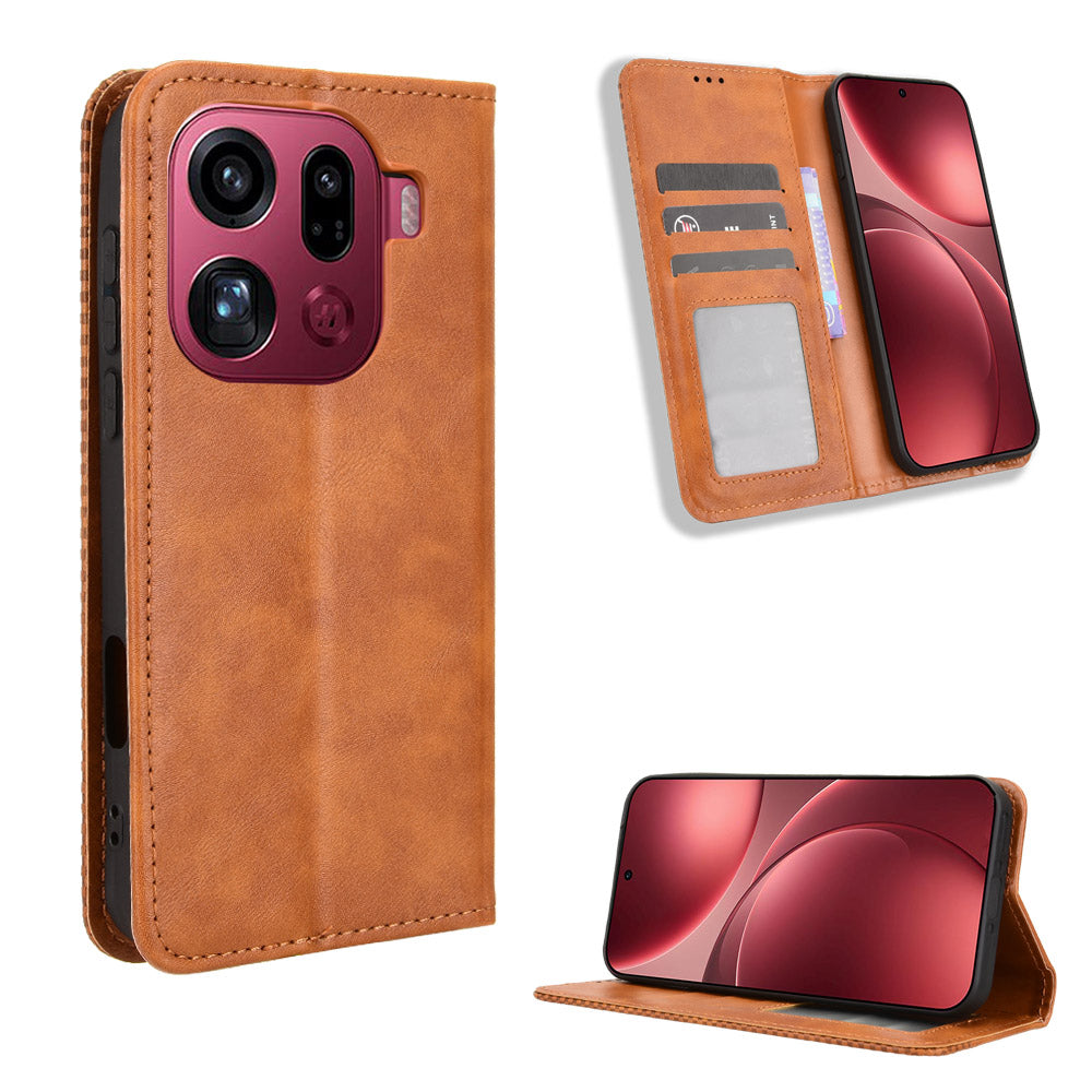 For Oppo Find X9 Pro 5G Leather Case Wallet Stand Retro Texture Phone Cover