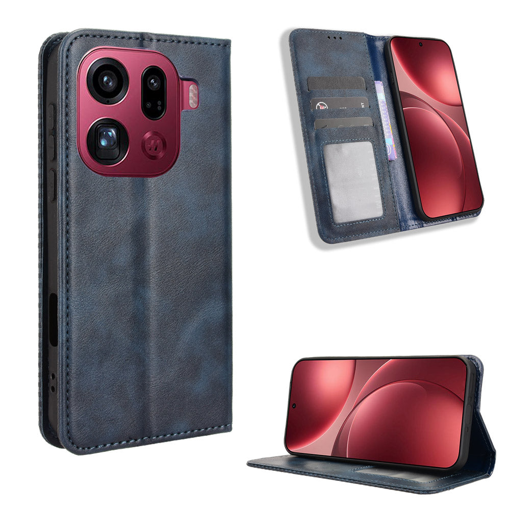 For Oppo Find X9 Pro 5G Leather Case Wallet Stand Retro Texture Phone Cover
