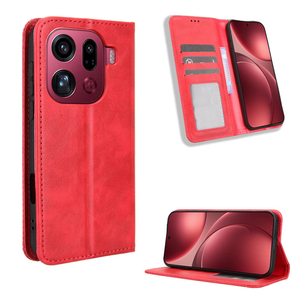 For Oppo Find X9 Pro 5G Leather Case Wallet Stand Retro Texture Phone Cover