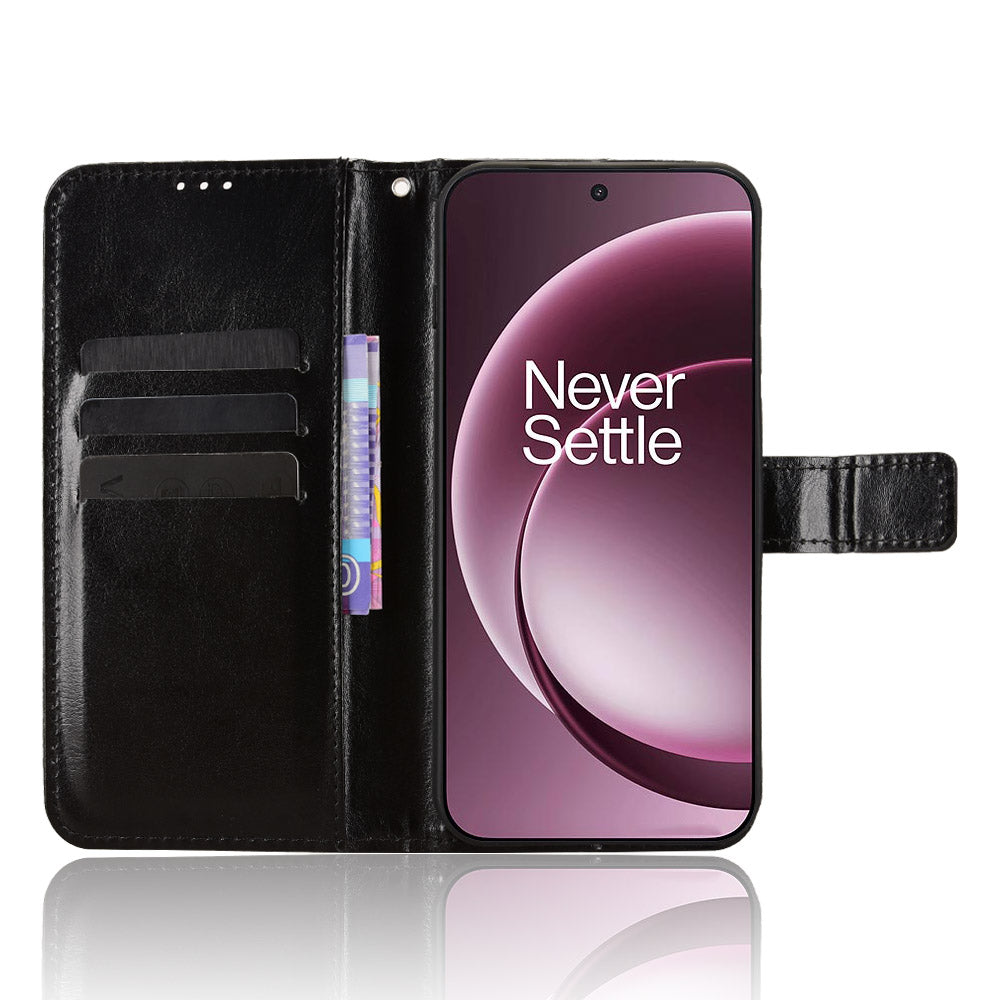 For OnePlus 15 5G PU Leather Case with Strap Crazy Horse Texture Phone Wallet Cover