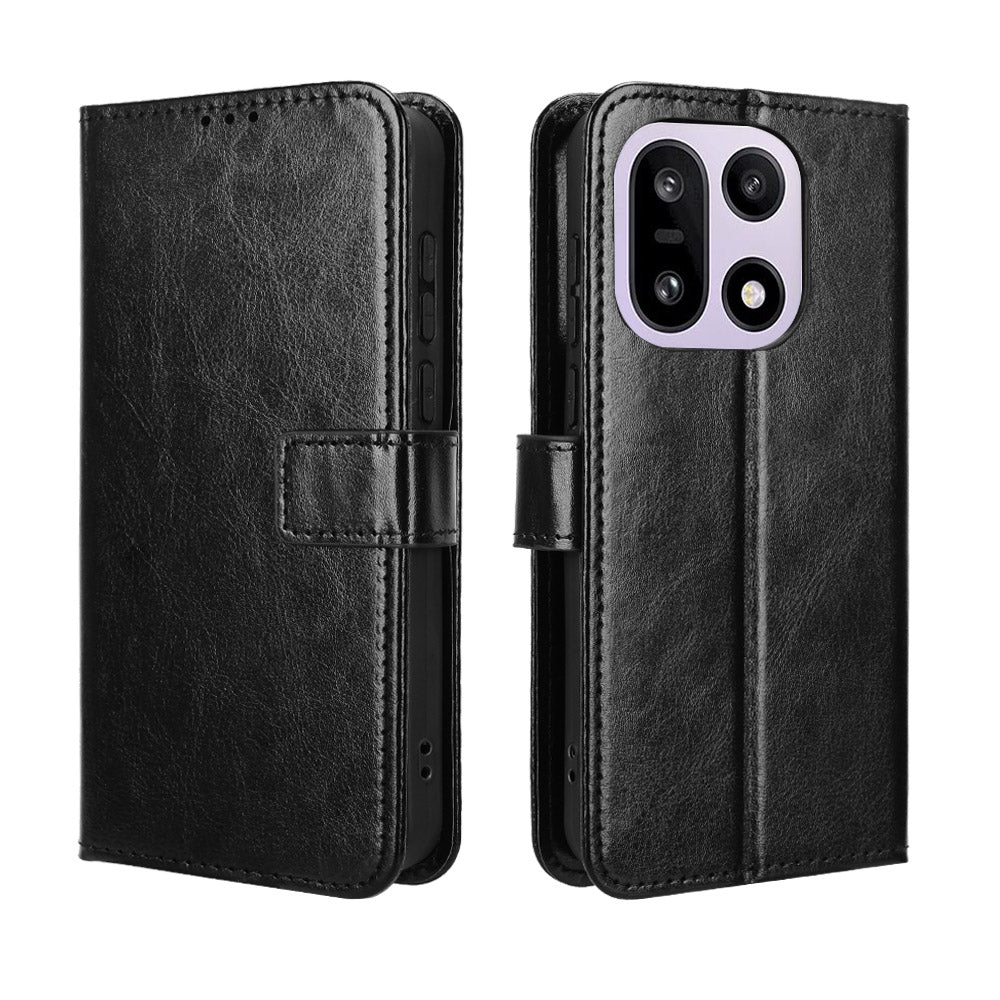 For OnePlus 15 5G PU Leather Case with Strap Crazy Horse Texture Phone Wallet Cover