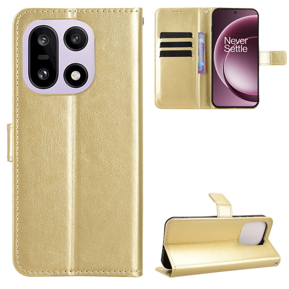 Funda tipo cartera para OnePlus 15 5G de piel sintética con correa, textura Crazy Horse. 