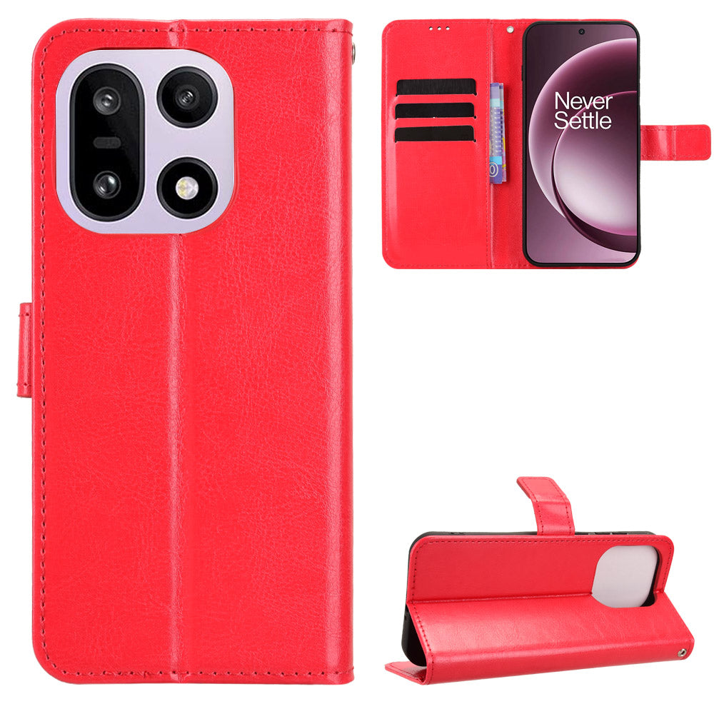 For OnePlus 15 5G PU Leather Case with Strap Crazy Horse Texture Phone Wallet Cover