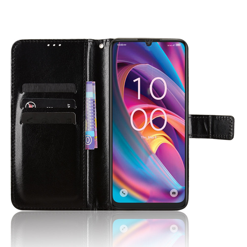 For TCL K32 5G / TCL K33 5G PU Leather Case with Strap Crazy Horse Texture Phone Wallet Cover