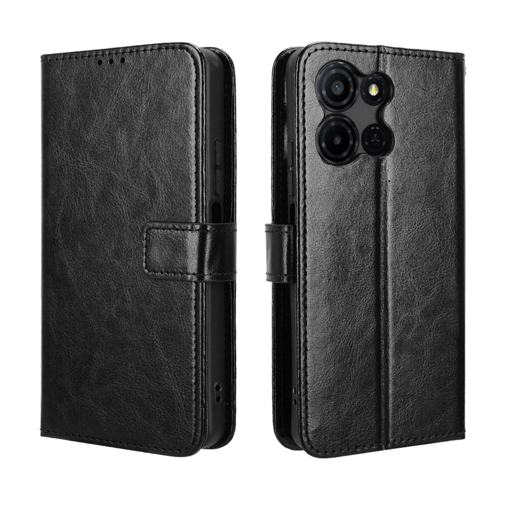 For TCL K32 5G / TCL K33 5G PU Leather Case with Strap Crazy Horse Texture Phone Wallet Cover