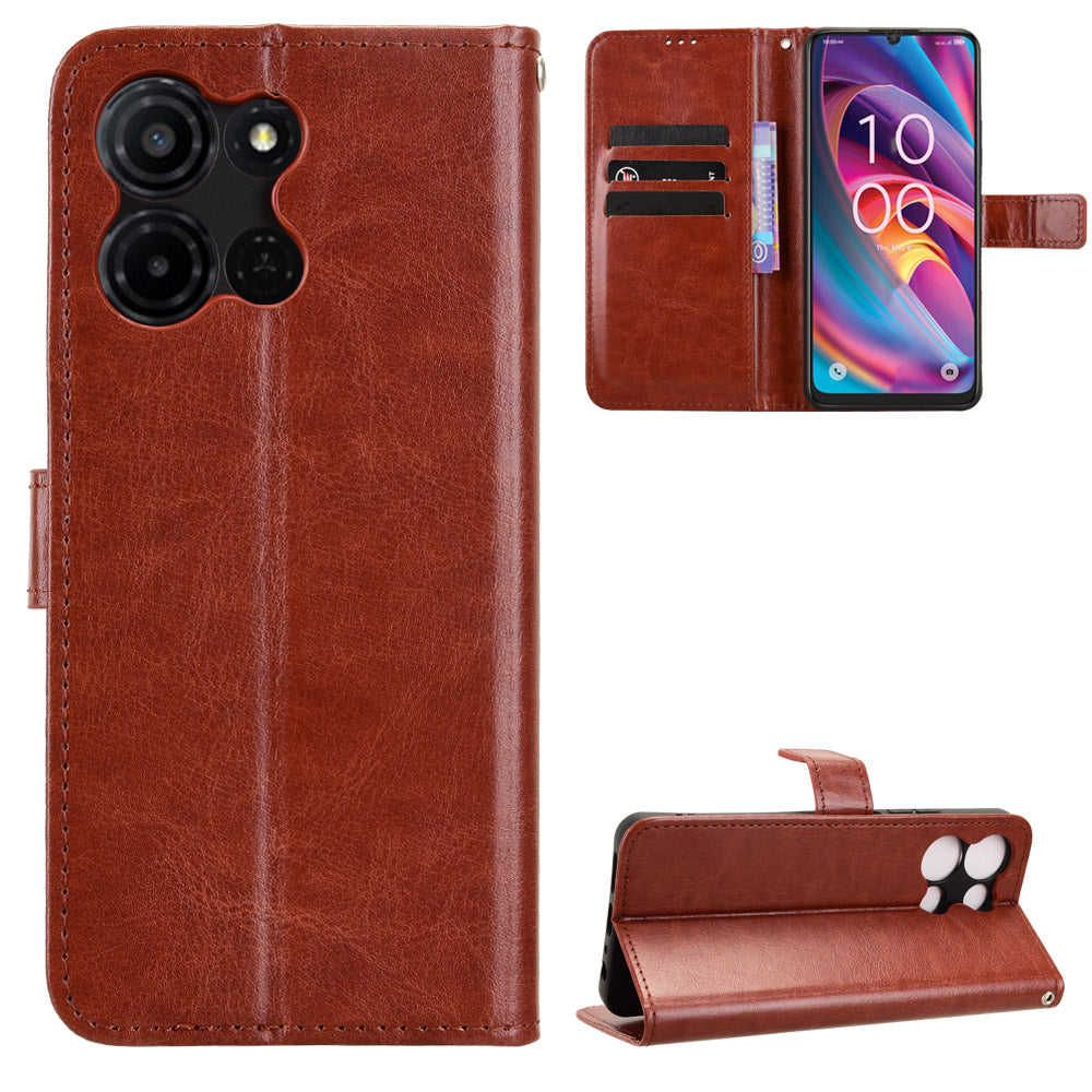 For TCL K32 5G / TCL K33 5G PU Leather Case with Strap Crazy Horse Texture Phone Wallet Cover