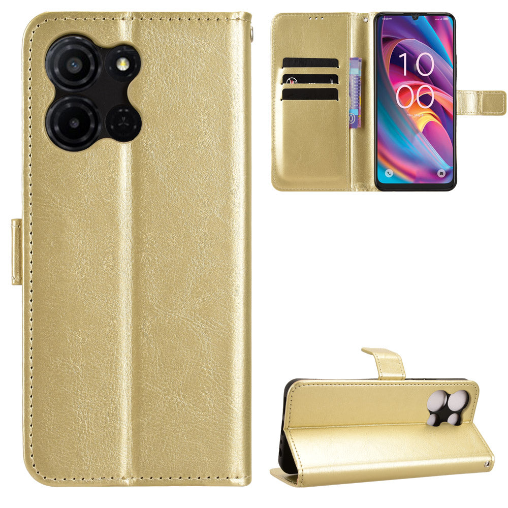 For TCL K32 5G / TCL K33 5G PU Leather Case with Strap Crazy Horse Texture Phone Wallet Cover