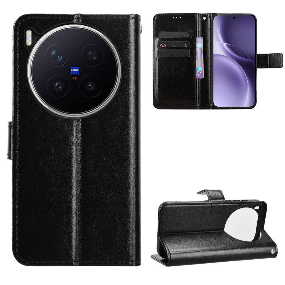 For vivo X300 Pro 5G PU Leather Case with Strap Crazy Horse Texture Phone Wallet Cover
