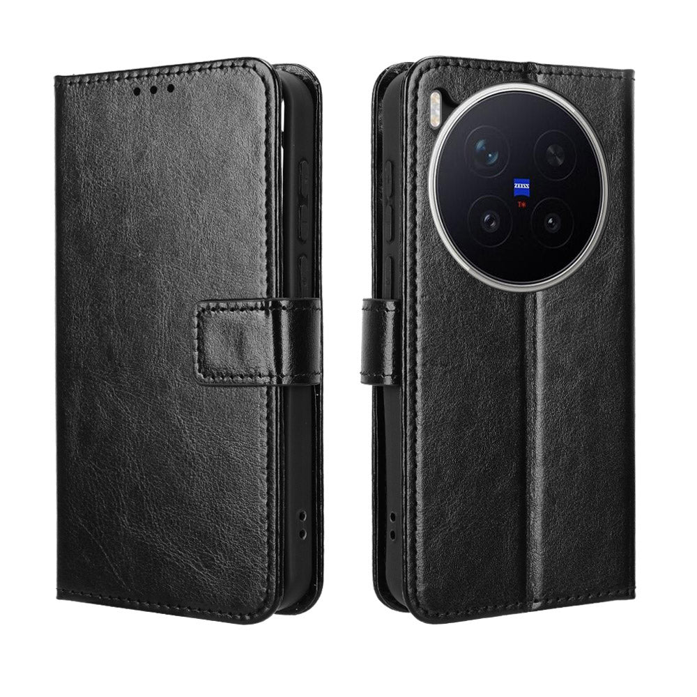 For vivo X300 Pro 5G PU Leather Case with Strap Crazy Horse Texture Phone Wallet Cover