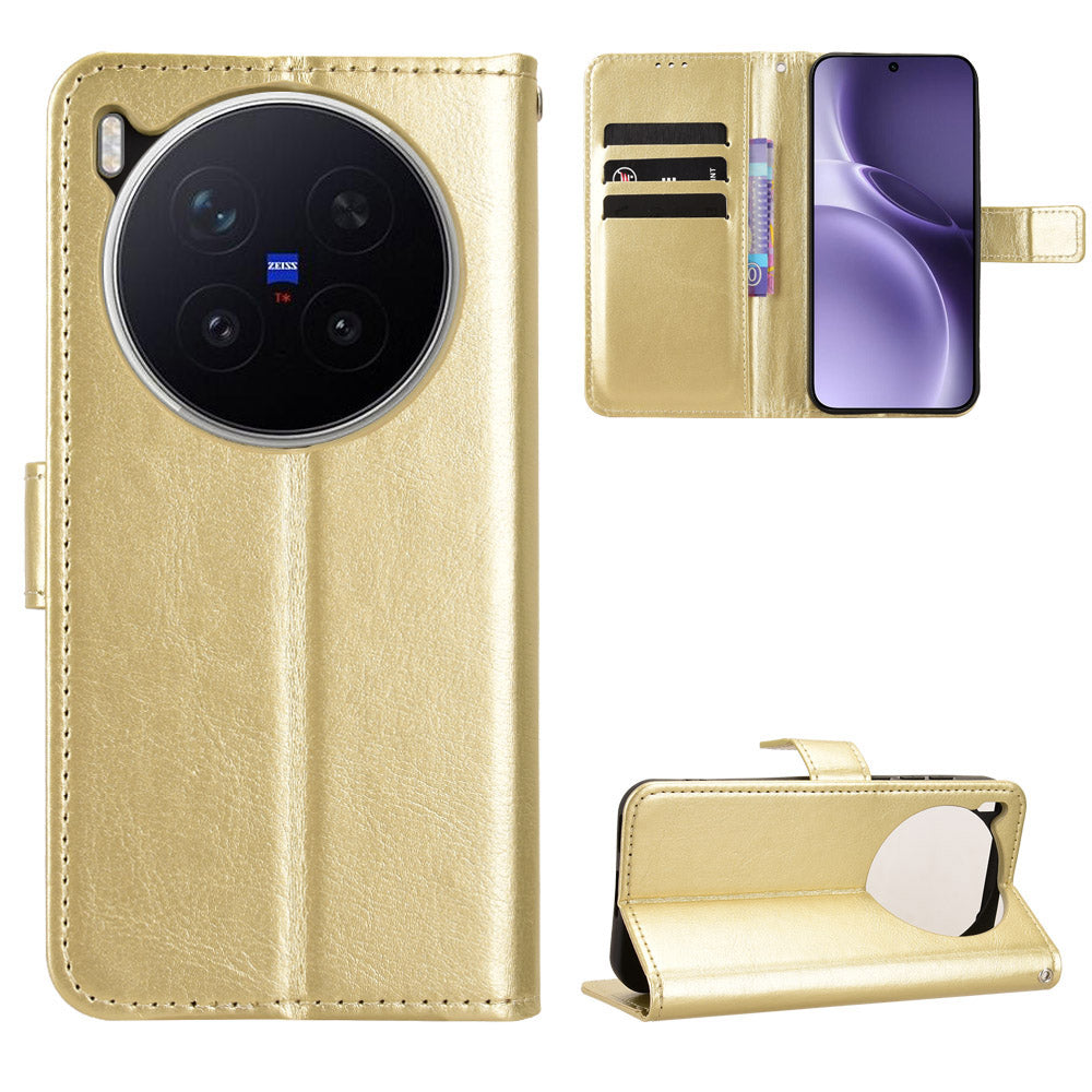 For vivo X300 Pro 5G PU Leather Case with Strap Crazy Horse Texture Phone Wallet Cover