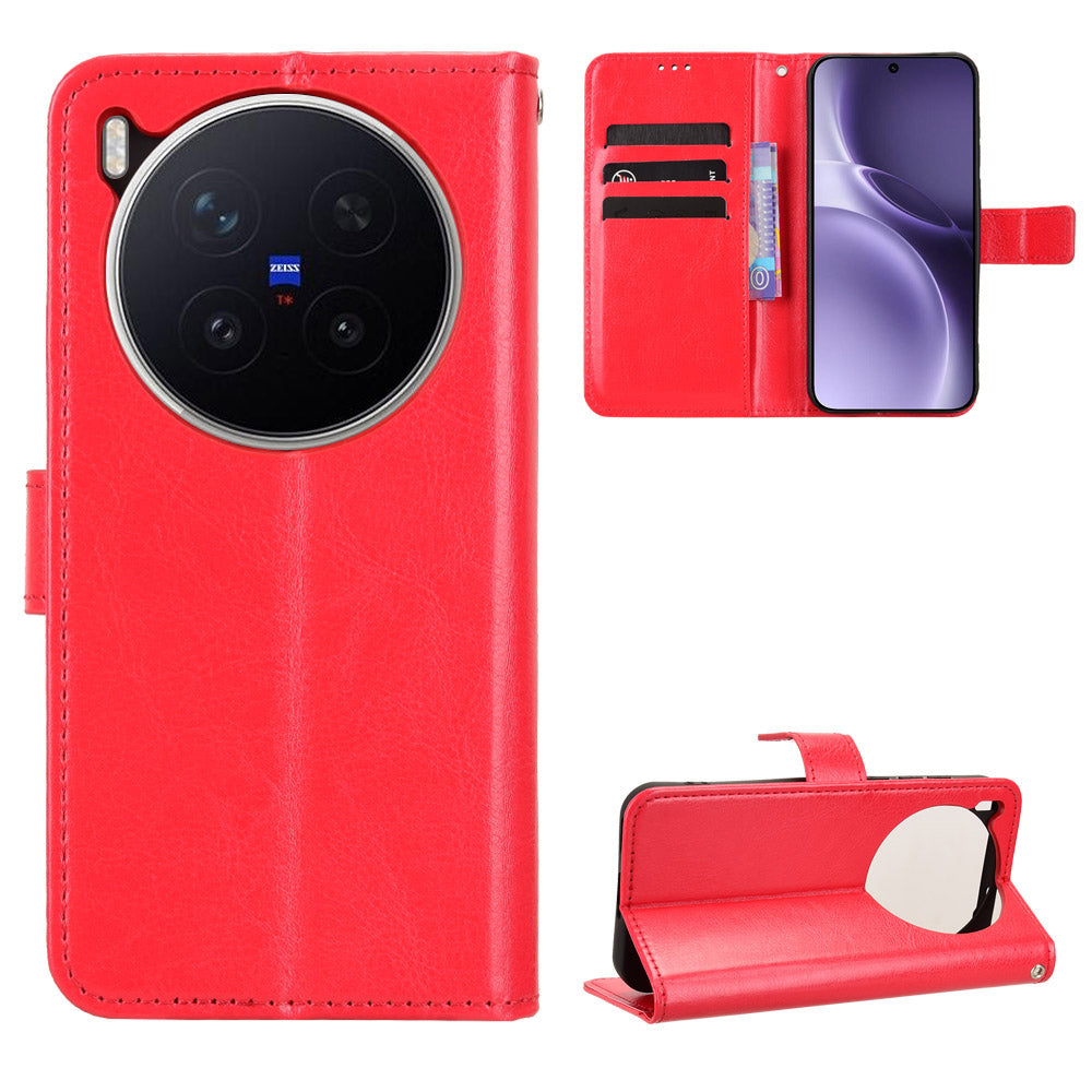 For vivo X300 Pro 5G PU Leather Case with Strap Crazy Horse Texture Phone Wallet Cover