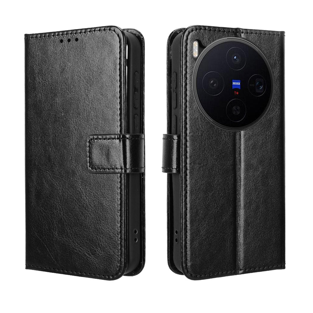 For vivo X300 5G PU Leather Case with Strap Crazy Horse Texture Phone Wallet Cover