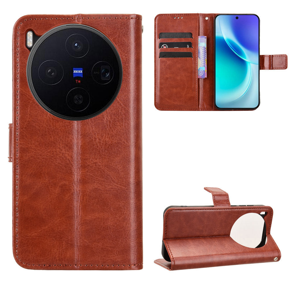 For vivo X300 5G PU Leather Case with Strap Crazy Horse Texture Phone Wallet Cover