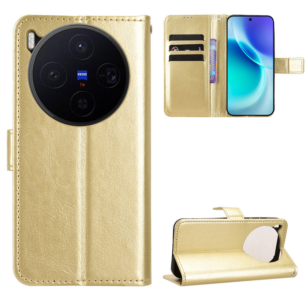 For vivo X300 5G PU Leather Case with Strap Crazy Horse Texture Phone Wallet Cover