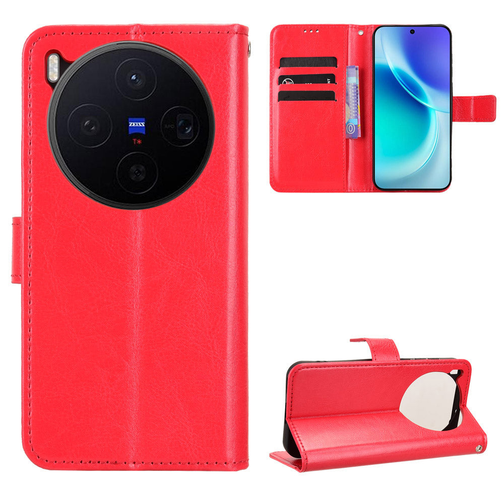 For vivo X300 5G PU Leather Case with Strap Crazy Horse Texture Phone Wallet Cover