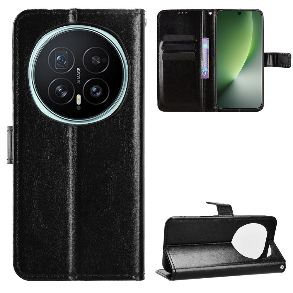 For Honor Magic8 5G PU Leather Case with Strap Crazy Horse Texture Phone Wallet Cover