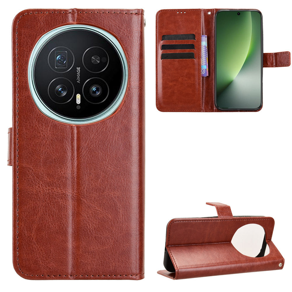 For Honor Magic8 5G PU Leather Case with Strap Crazy Horse Texture Phone Wallet Cover