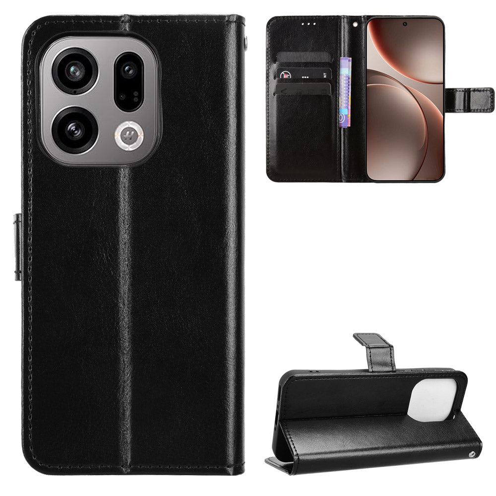 For Oppo Find X9 5G PU Leather Case with Strap Crazy Horse Texture Phone Wallet Cover