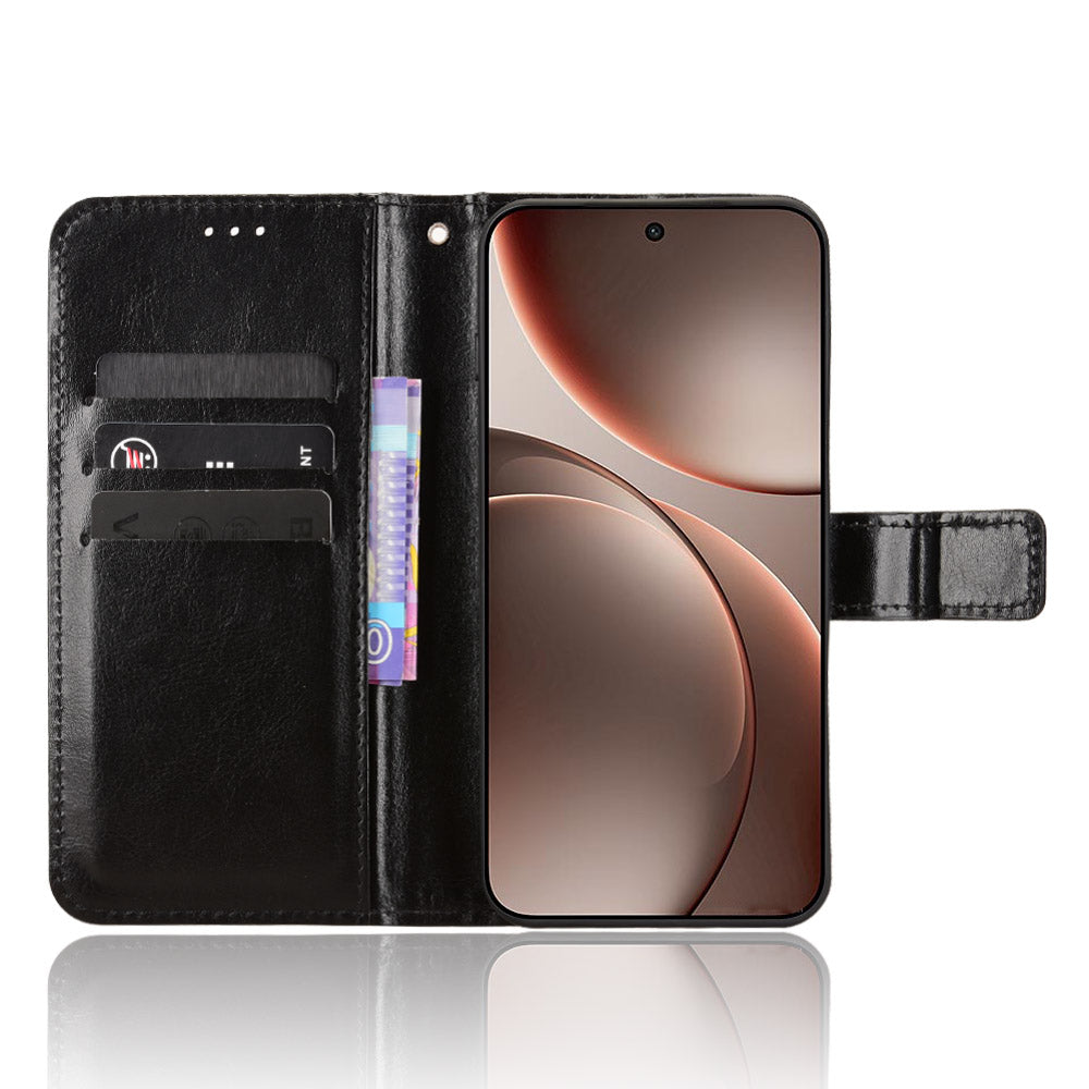 For Oppo Find X9 5G PU Leather Case with Strap Crazy Horse Texture Phone Wallet Cover