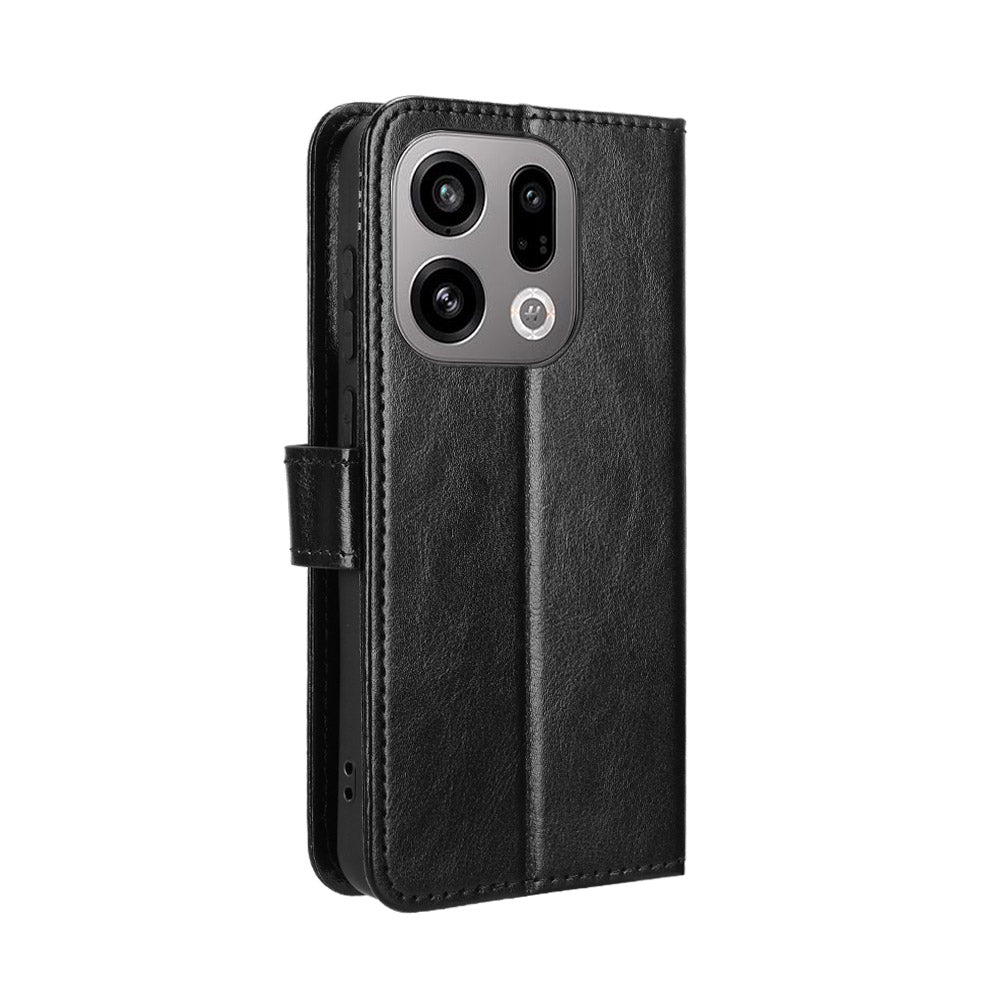 For Oppo Find X9 5G PU Leather Case with Strap Crazy Horse Texture Phone Wallet Cover