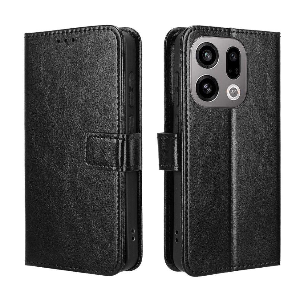 For Oppo Find X9 5G PU Leather Case with Strap Crazy Horse Texture Phone Wallet Cover