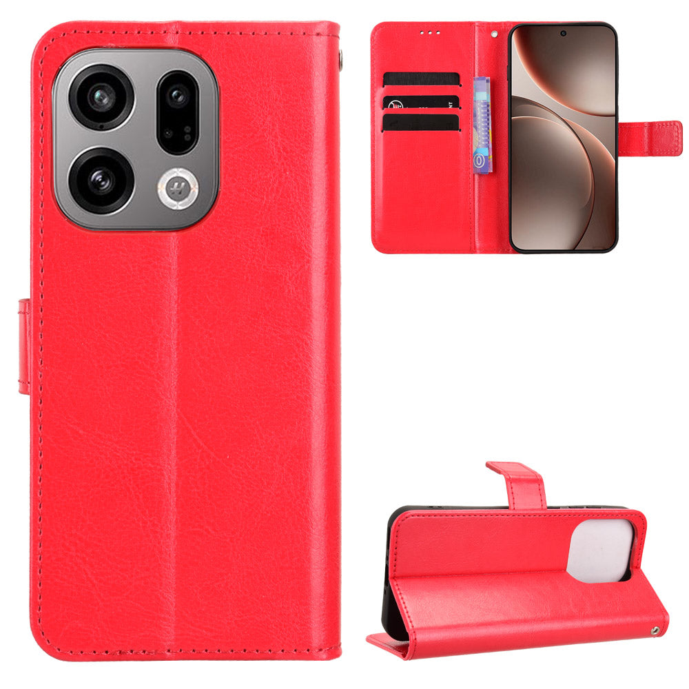 For Oppo Find X9 5G PU Leather Case with Strap Crazy Horse Texture Phone Wallet Cover